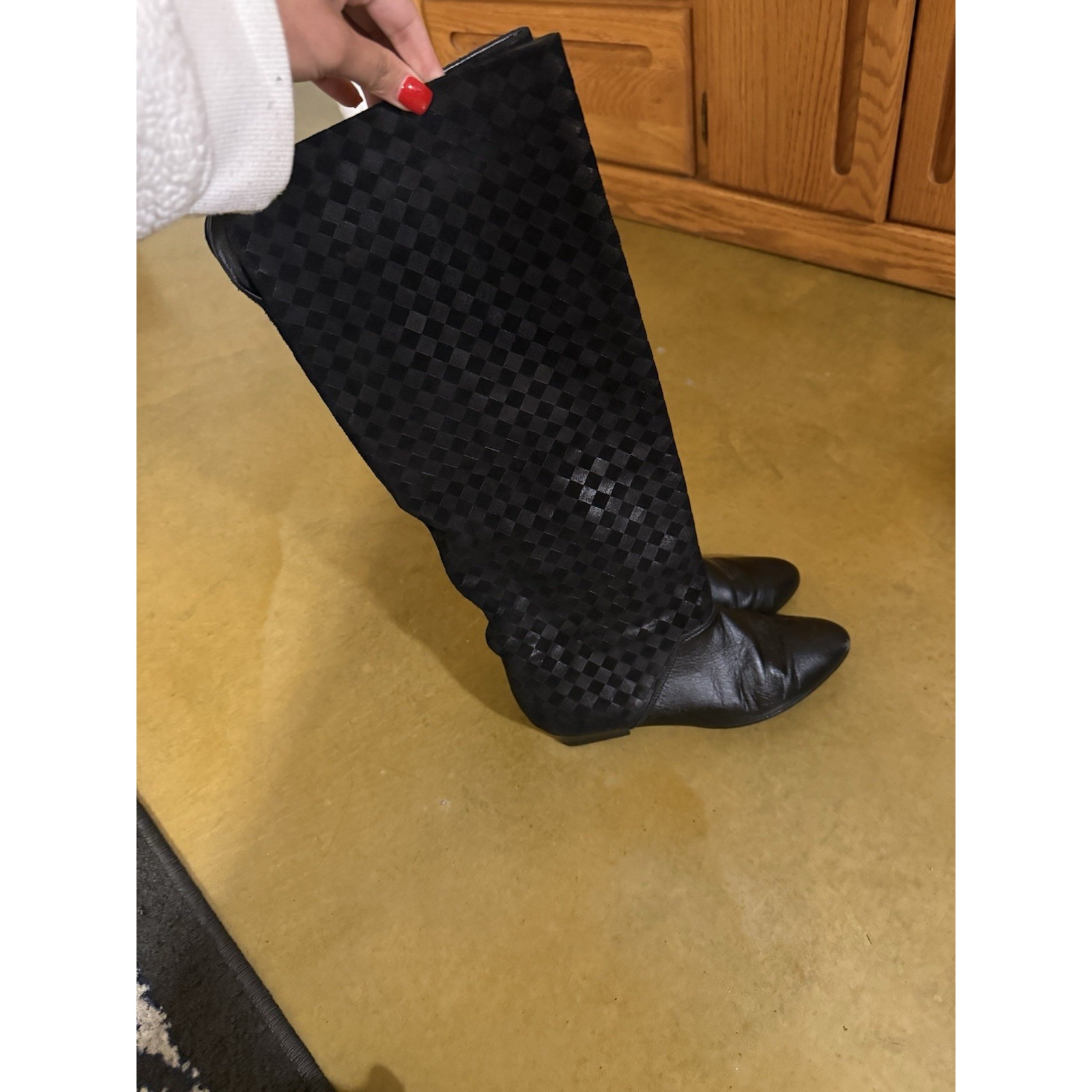 Joyce Leather / Suede Checked Pattern Heeled Below Knee Boots Size 8